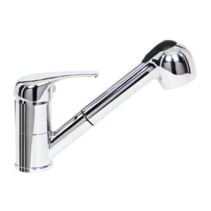 MISCELATORE MONOCOMANDO PER LAVELLO MONOFORO ,BOCCA GIREVOLE CON DOCETTA ESTRAIBILE A DUE GETTI SERIE 'NEW MILLENIUM
